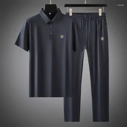 Herren -Trailsuiten Minglu Sommer nahtlose Polo -Shirts Sets Luxus Kurzarm Sport lässig Geschäfte männliche Anzüge Elastische Taillenhosen
