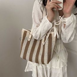 Beach Bags Korean Woven Casual Bag for Women's New 2023 Summer Fashion Stripe Shoulder Bag for Women's Large Capacity Grass Woven Tote Bag caitlin_fashion_bags