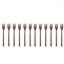 Forks 12 Pieces Eco-Friendly Japanese Wood Salad Dinner Fork Tableware Dinnerware Household Kitchen Utensils For Kids Adult