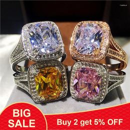 Cluster Rings 4 Colors Luxury 8ct 5A Zircon Stone White Gold Filled Engagement Wedding Band For Women Men Big Party Ring Finger Jewelry