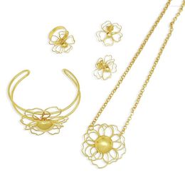 Серьги ожерелья устанавливают ytjx dubai 24k золотой ювелирные ювелирные украшения кольцо браслета для женщин свадебные аксессуары 2023