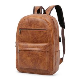 Soft Leather Men's Backpack Style Fashion Business Travel Computer Backpack College Student Schoolbag Men 230615