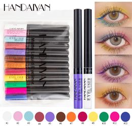 Eye ShadowLiner Combination HANDAIYAN Waterproof Matte Colorful Eyeliner Pencil 12 Colorskit Long Lasting Makeup Liquid Liner Green Eyes Cosmetics Pen 230812