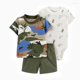 Clothing Sets Baby Boys Cartoon Cotton Short Sleeve T-shirt Rompers Pants 3pcs Born Clothes Suit Summer Outfits