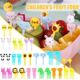 Forks 10PCS Animal Fruit Fork Plastic Mini Cartoon Bento Sticks Kids Cake Toothpick Lunch Accessories Party Decoration