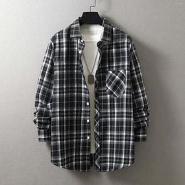 Men's Casual Shirts Mens Streetwear Plaid Shirt Top Oversize Long Sleeve Blouse Spring And Autumn Fashion Pocket Button Cardigans Clothing