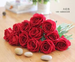 Decorative Flowers 12pcs/lot Fashion Single-head Velvet Rose Wedding Supplies Living Room Dining Table Artificial Flower Silk
