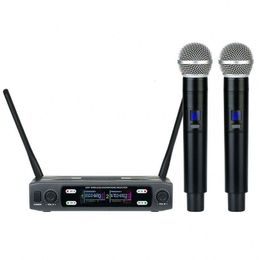 Microphones Professional Dual Dynamic Handheld UHF Wireless Microphone System for Singing Karaoke Church Wedding Meeting 230812