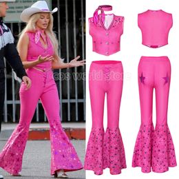 Theme Costume Movie Margot Robbie Costume Sexy Starry Pink Vest Top Pants Scarf Suit For Women Ladies Halloween Carnival Party Clothes 230812