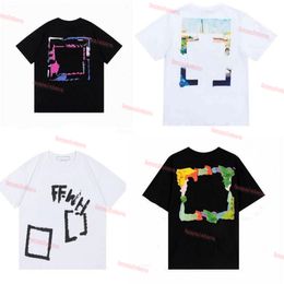 Men's Fashion Tops Sports T-shirts Designer Offs White T-shirts Luxury Cotton Loose T-shirts Casual Summer Short Sleeves Oil Painting Black Back Print Arrow Mens 2rF1