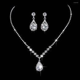 Necklace Earrings Set Water Drop Shaped Bridesmaid Bride Luxury Angel Teardrop Cubic Zirconia Accessories Jewellery