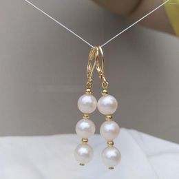 Chains 9-10mm Real Pearl Earrings Round Akoya White