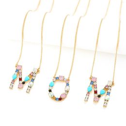 Pendant Necklaces Multicolor 26 Letters Necklace Women Zircons Colourful A-Z Shine Rhinestone Name Party Jewellery Accessories Little Girls