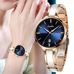 Wristwatches Sunkta Woman Watch Luxury Fashion Ceramic For Women Ladies Elegant Bracelet Waterproof Quartz Clock Lover Watches Gift Box