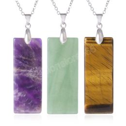 Natural Stone Rectangle Pendant Necklace for Man Pillar Crystal Pendants Stainless Steel Chain Necklaces Jewellery