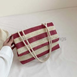 Beach Bags Trendy Large Capacity Stripe Knitted Commuter Fashion Handbag 2023 New Western Style One Shoulder Underarm Bag Tote Bag caitlin_fashion_bags