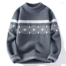 Men's Sweaters 2023 Winter Plaid Sweater High Quality Mink Pullover Comfortable Classic Loose Plus Size 9368