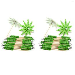 Forks 80X Green Coconut Tree Toothpicks Paper Umbrellas Handmade Cocktail Parasol Sticks For Decorations