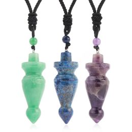 Natural Stone Cone Pendant Necklace for Man Reiki Amethysts Crystal Handmade Adjustable Necklaces Amulte Jewellery Women