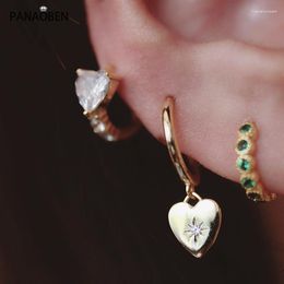 Hoop Earrings PANAOBEN 925 Sterling Silver For Women Korea Exquisite Crystal Zircon Peach Heart Elegant Drop-shaped Fine Jewellery