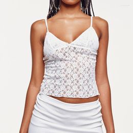 Women's Tanks Gaono Fairy Floral Lace Camis Vintage V Neck Mesh Sheer Crop Tops Y2K Aesthetic 00s Retro Tank Vest Chic Women Clothes