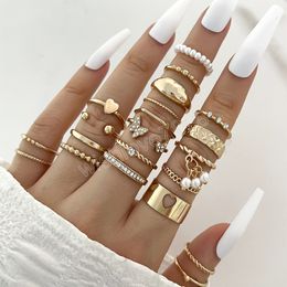 Vintage Hollow Heart Butterfly Rings Set For Women Silver Gold Colour Geometric Knuckle Joint Ring 21pcs/Set 2023 Trendy Jewellery