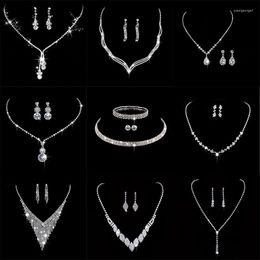 Necklace Earrings Set Fashion Crystal Bride 2 Piece Rhinestone Wedding Dress Party Earring Women's High Grade Jewellery Gift