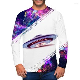 Men's T Shirts Spacecraft Graphic Tees Men Long Sleeve Shirt Casual 3D Printed T-shirt Trendy Unisex Tops Handsome Man Hombres Top