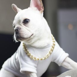Dog Apparel Gold Big Dog Collar Chain Gold Plated Metal Training Chain Choker Golden Luxury Pet Necklace Collars For Large Dogs Product 230812
