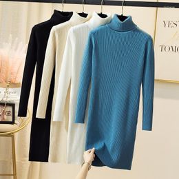 Women's Sweaters Turtleneck Pullover Sweater Women Fall Winter 2023 Long Solid Knitted Jumper Sleeve Wild Base Dress