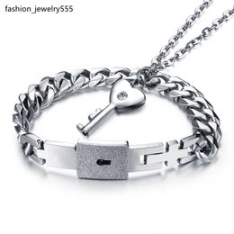 Bracelet Necklace Pure Titanium Lover's Jewellery Open Heart Lock Bracelet Key Pendants Necklace Bracelets Couples Jewellery Sets Valentine's Day Wedding Gifts