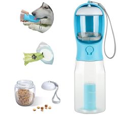 Dog Bowls Feeders Convenient 3-in-1 Pet Water Bottle Food Container Replaceable Waste Bags Safe BPA-Free Material with Scale Markings for Eas 230812