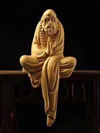 Decorative Objects Figurines Wooden Meditation Small Statue of Bodhidharma Ancestor Solid Wood Carving Modern Art Sculpture Home Decoration 230812