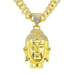 Hip Hop Men Rapper diamond pendant necklace shiny Sakyamuni Buddha pendant micro-inset zircon Jewellery night club accessory Sweater Collarbone Cuban chain 1704