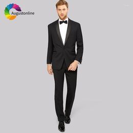 Men's Suits Black Men For Wedding Pants Satin Shawl Lapel Custom Made Man Blazers Jacket 2 Piece Slim Fit Groom Tuxedo