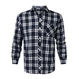 Men's Casual Shirts Men Plaid Shirt Top Cotton Oversize Button Cardigan Coat Pocket Turn-Down-Collar Blouse Streetwear Long-Sleeve Clothing