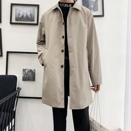 Men's Trench Coats Men's Jackets Spring Single Breasted Medium-Long Trench Coat Male Solid Colour Khaki Coat Windbreaker Plus Size 4XL 5XL 230812