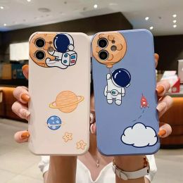 Cute Couple Silicone Cases Spaceman Astronaut Casing Cover For iPhone 15 14 13 12 11 Pro Max Mini X XR XS 7 8 Plus Shockproof Camera Protection Back Cover