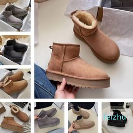 Chestnut Fur Slides Sheepskin Shearling Tazz Mules Women Men Ultra Mini Platform Boot Slip-on Shoes Suede Upper Comfort Fall Winter With box