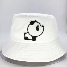 Berets LDSLYJR Panda Animal Embroidery Cotton Bucket Hat Fisherman Outdoor Travel Sun Cap Hats For Men And Women 154