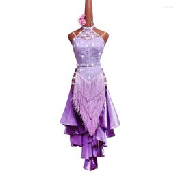 Stage Wear 2023 Shiny Rhinestone Latin Dance Skirt Female Competition Tassel Salsa Rumba Samba Costume Ballroom Tango
