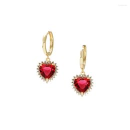 Dangle Earrings Valentine's Day Jewelry Pave Zircon Heart Of Ocean Red Blue Pink Green Glass Earring For Women