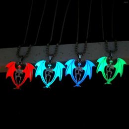 Pendant Necklaces Gothic Luminous Flying Skeleton Men Statement Jewelry Glowing Bat Wing Women Halloween Party Charm Gifts Drop