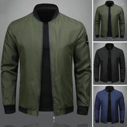 Men's Jackets Men Fall Spring Coat Stand Collar Long Sleeves Pockets Solid Colour Cardigan Zipper Closure Soft Casual Breathable Jacket