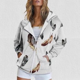 Women's Hoodies Printed Hooded Pull Out Zipper Loose Casual Pocket Jacket Snow Suit For Women Fall Fashion