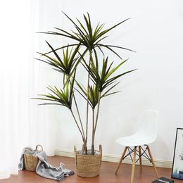 Faux Floral Greenery 90-120cm Artificial Dracaena Plants Fake Plastic Palm Leaves Cycas Plant For Home Indoor Garden Decor Fake Tropical Potted 230812