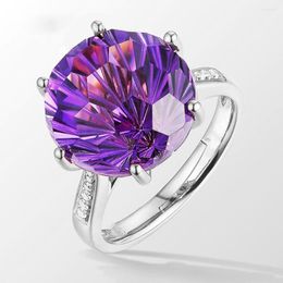 Wedding Rings Trendy Female Crystal Round Open Ring Rose Gold Silver Colour Engagement Dainty Purple Zircon Stone For Women