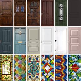 Wall Stickers 3D Realistic Vintage Wooden Door Sticker Wallpaper Home Decor Removable PVC Poster on the Door Design for Apartment Living Room 230812