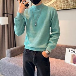 Men's Sweaters Men Homme Pullover Soild Color Sweater Mock Neck Autumn Winter Soft Warm Jersey Jumper Male Knitwear Knitted A275