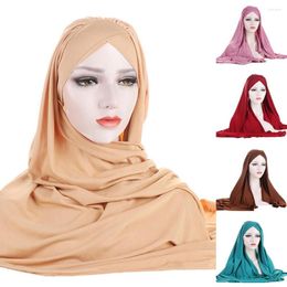 Scarves Cross Jersey Caps Muslim Scarf Hijabs Bonnet Hijab Hooded Turban Solid Color Adjustable Pleated Fashion